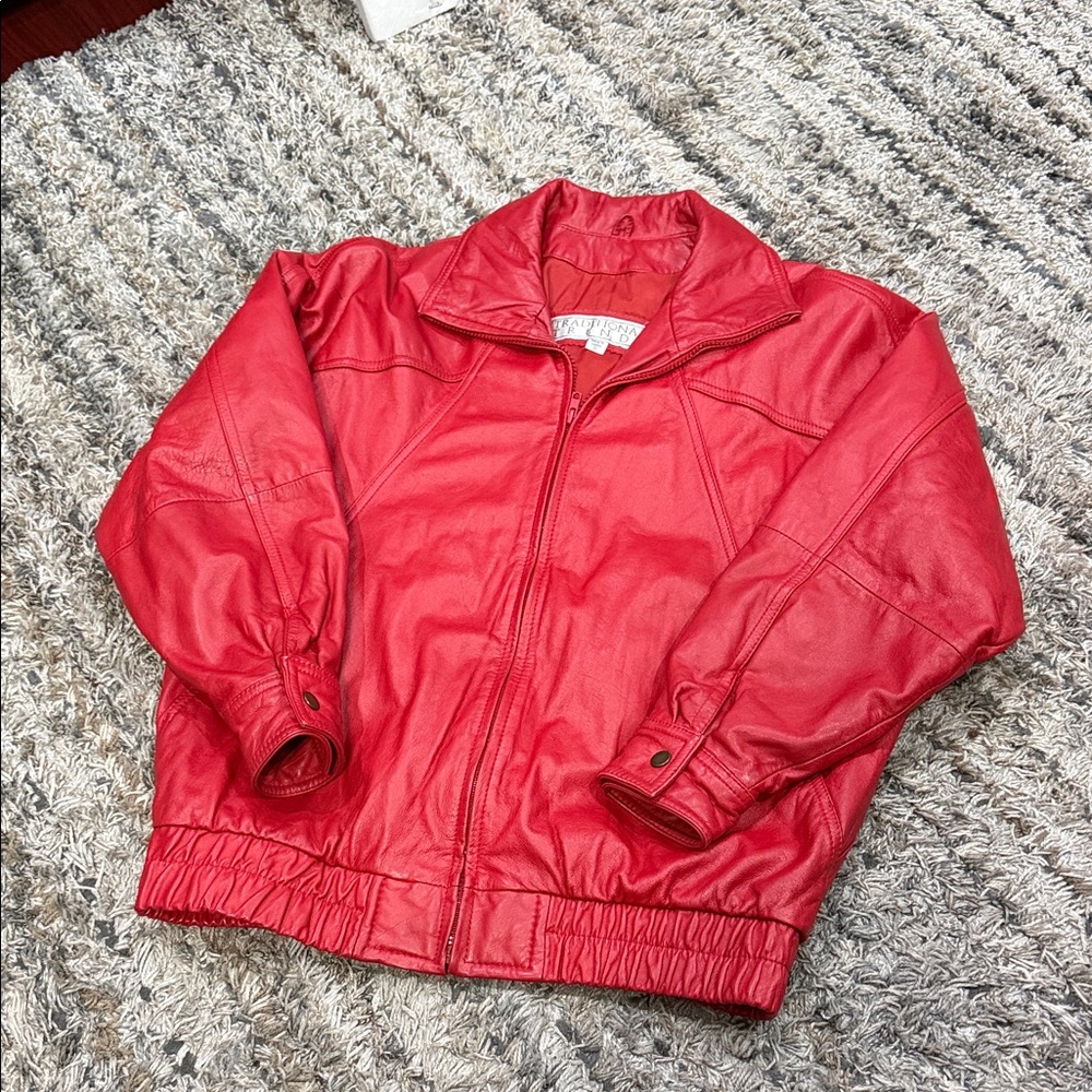 Vintage traditional trends made in Korea Red dolman sleeve Leather Jacket sz S